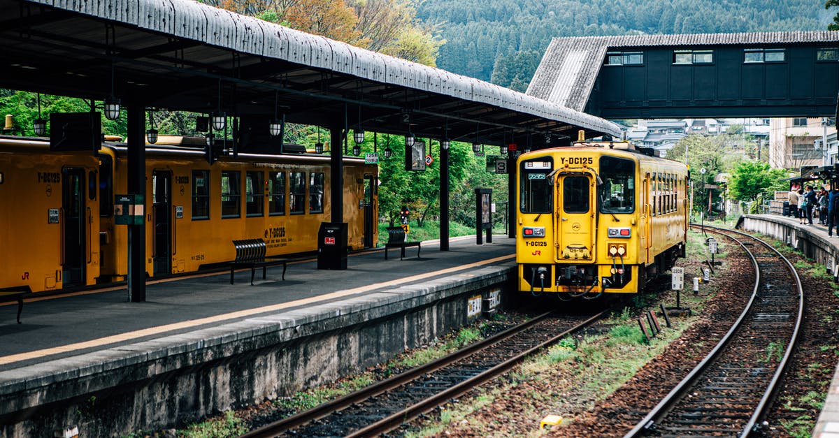 Is there a place to store bags in Gokurakabashi railway station or Mount Koya? - Bright aged train arriving at railway station