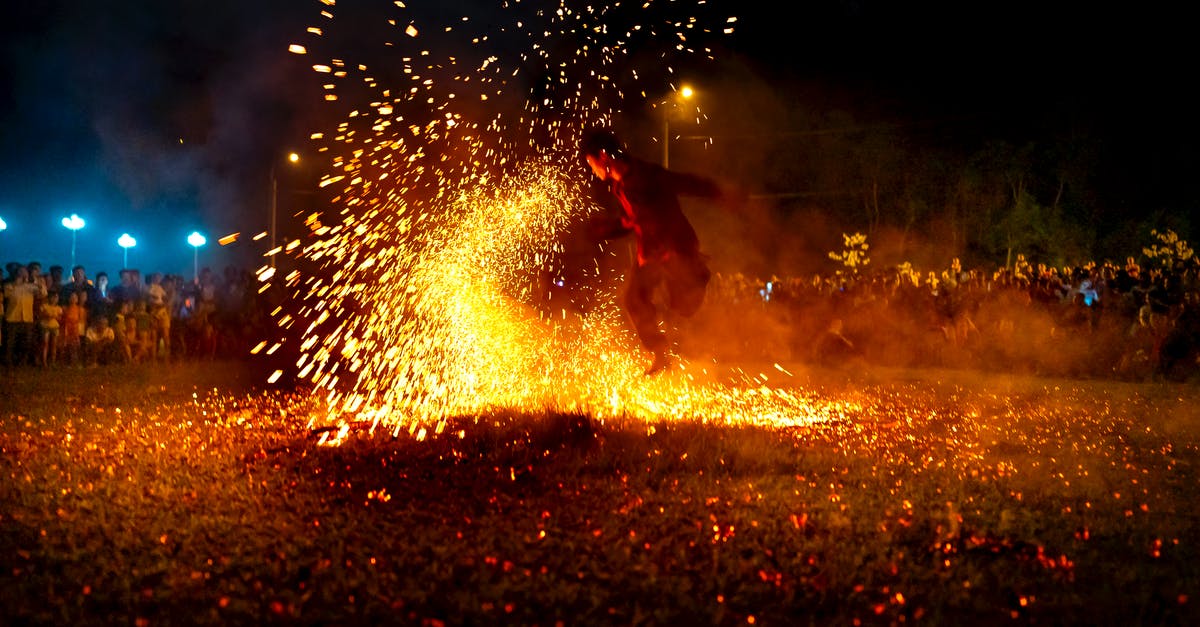 Is there an active nightlife in Seoul on weekdays? - Full body of male dancer performing dangerous movement with fire sparks at night among people