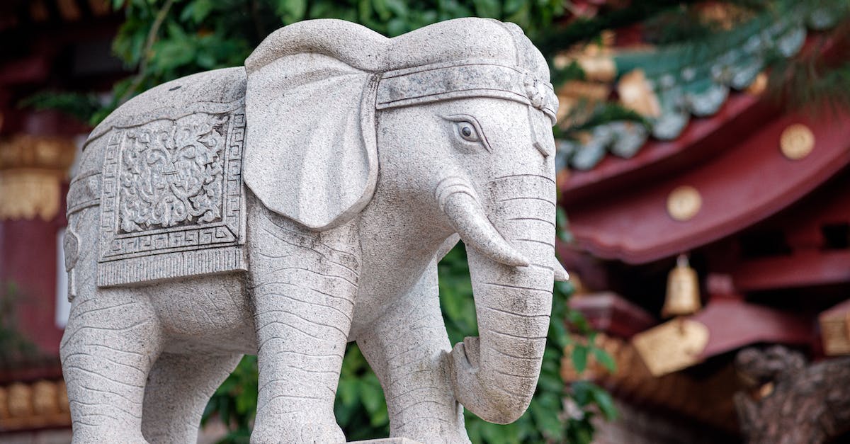 Is there anywhere I can decorate an elephant as a tourist? - Traditional stone sculpture of elephant placed near oriental styled local house and plant with green vegetation on street in city
