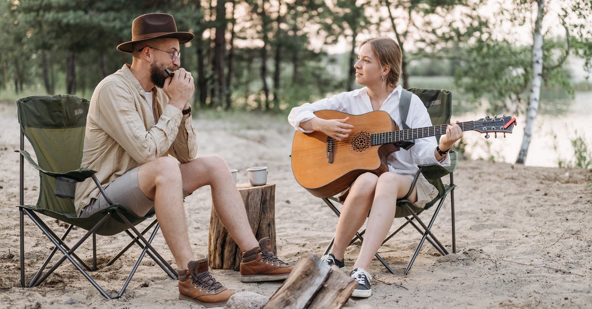 Isle of Man Camping (IOM TT Specific) - A Couple Sitting on Folding Chairs while Playing Musical Instruments