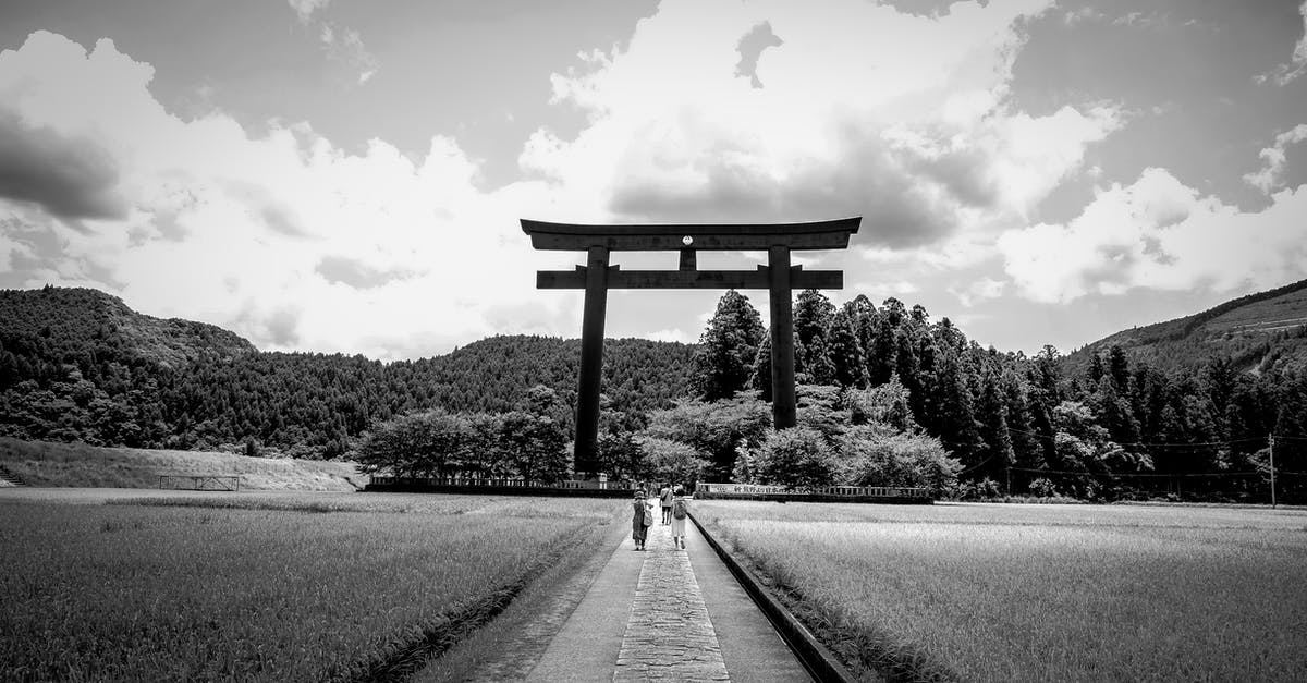 Japanese Ema and Omamori Shrine Charm Guide - Grayscale Photography of People Walking Towards Tori Gate