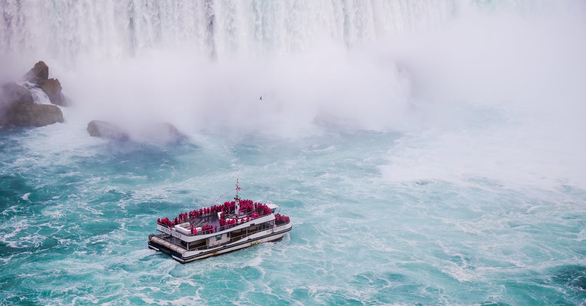 Journey from India (Bombay/Mumbai) to USA on ship - From above of yacht with anonymous tourist sailing on rippled river near rapid splattering cascade