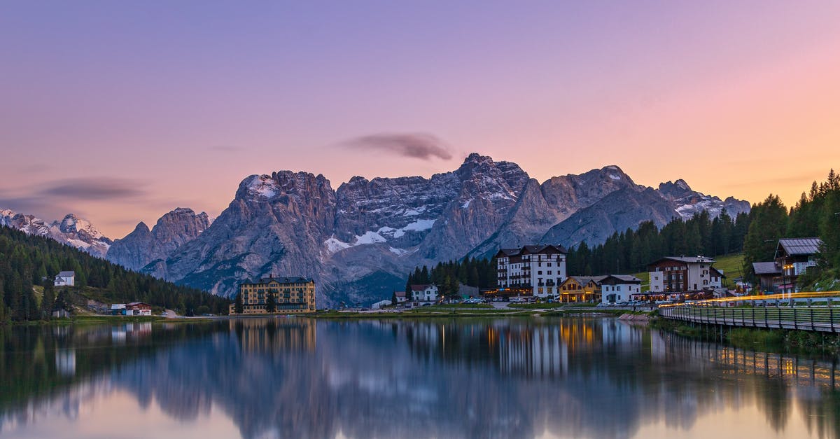 Lake Misurina from Bolzano - Small village located near lake and mountains at sunset