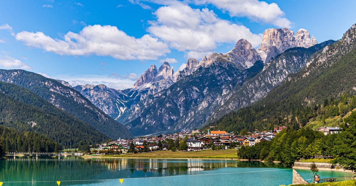 Lake Misurina from Bolzano - Blue lake surrounded mountains in sunny day