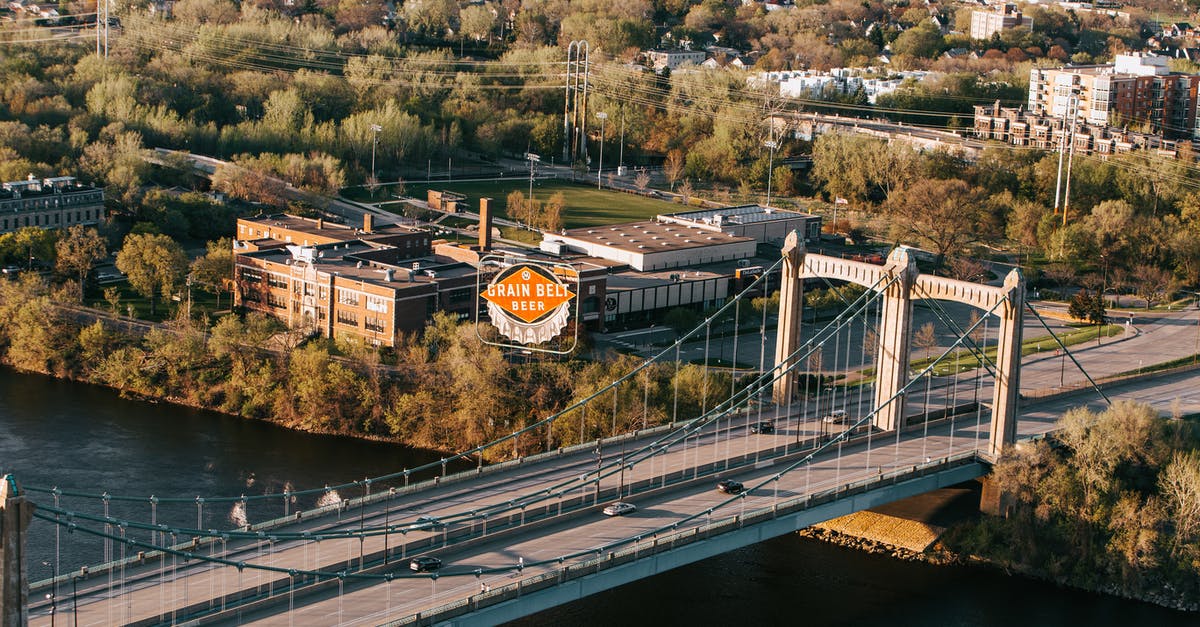 Layover Minneapolis - Aerial Photography of Moving Cars on the Bridge over River