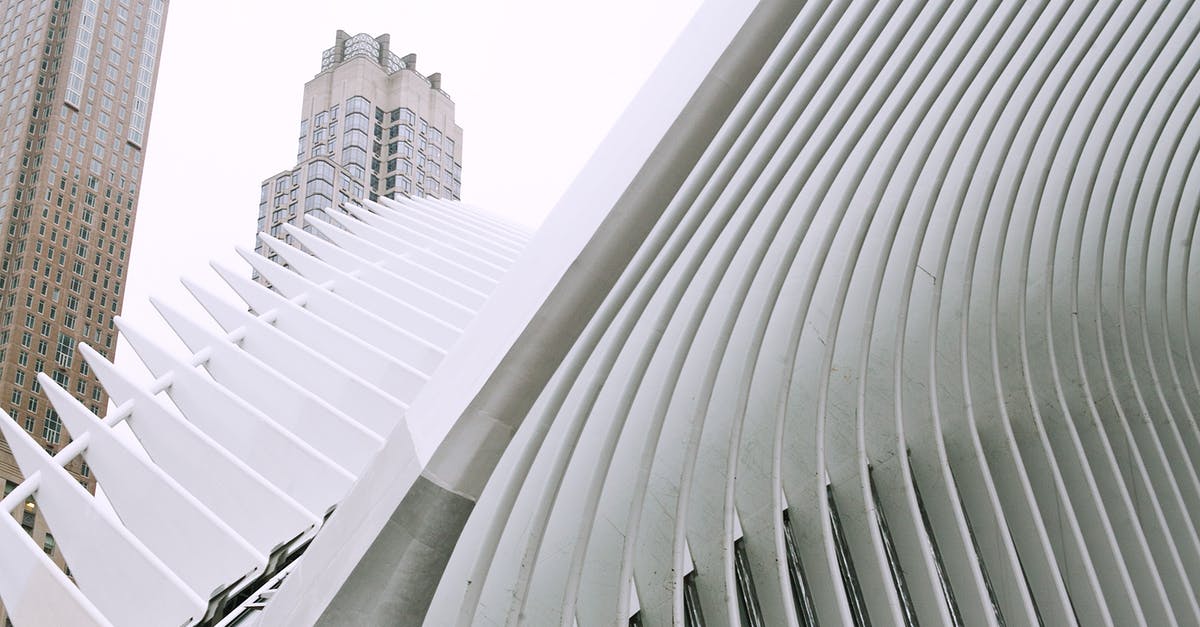 Manhattan subway for the claustrophobic - From below of contemporary construction of Oculus transportation hub located in downtown of NYC