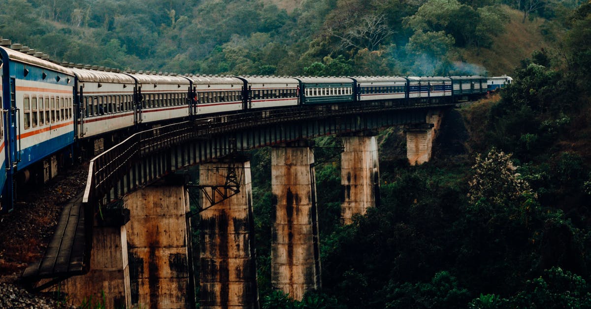 Mount Washington Cog Railway [closed] - Train driving on bridge over river against ridge