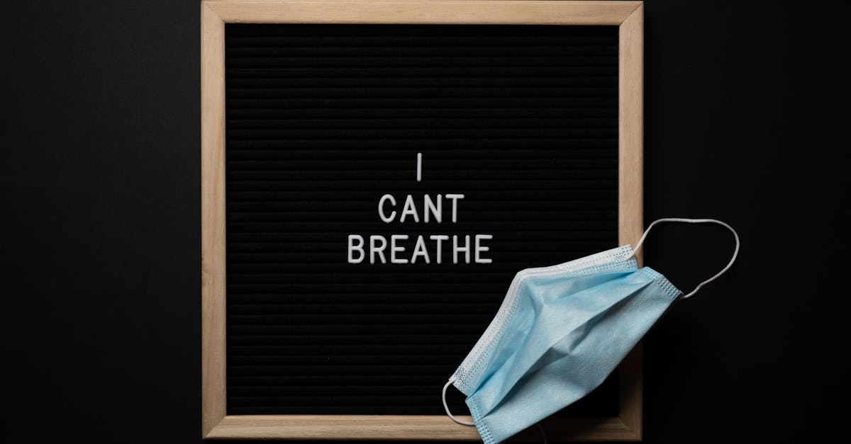 My first name has a period in it, but I can't book an airline ticket with a period in my first name, can I still fly? - From above of face mask on blackboard with I Cant Breathe title during COVID 19 pandemic