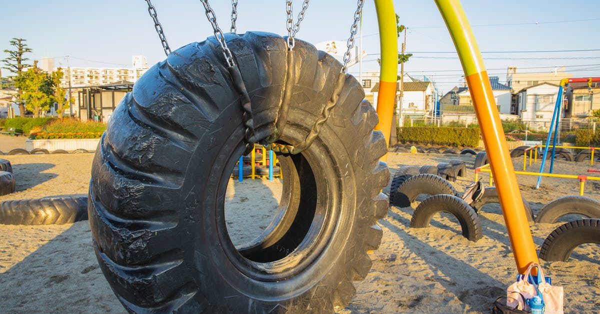 Old Scheveningen beach play structure. What's it called? - Swing made of huge rubber tyre for kids located on playground in suburb yard