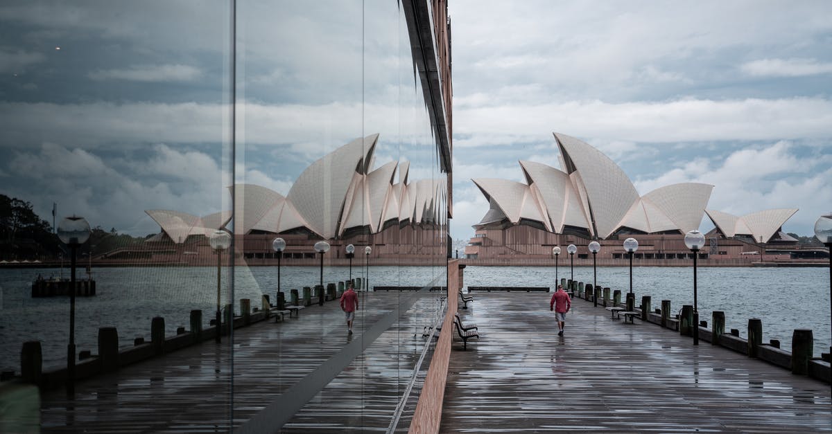 Options for getting around Sydney for Tourism - Glass building reflecting majestic Sydney Opera House facade with white unusual panels located on city harbor in daylight