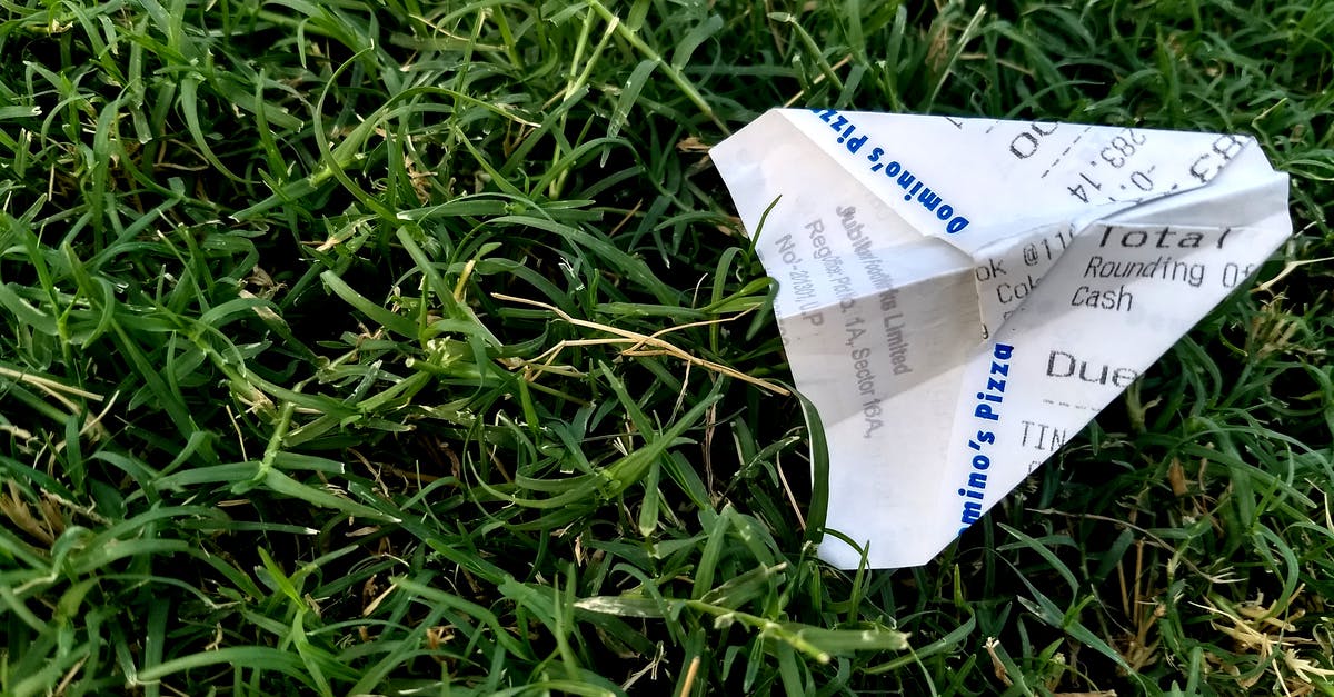 Paper airline ticket/receipt -  Receipt Folded Into Paper Plane on Grass