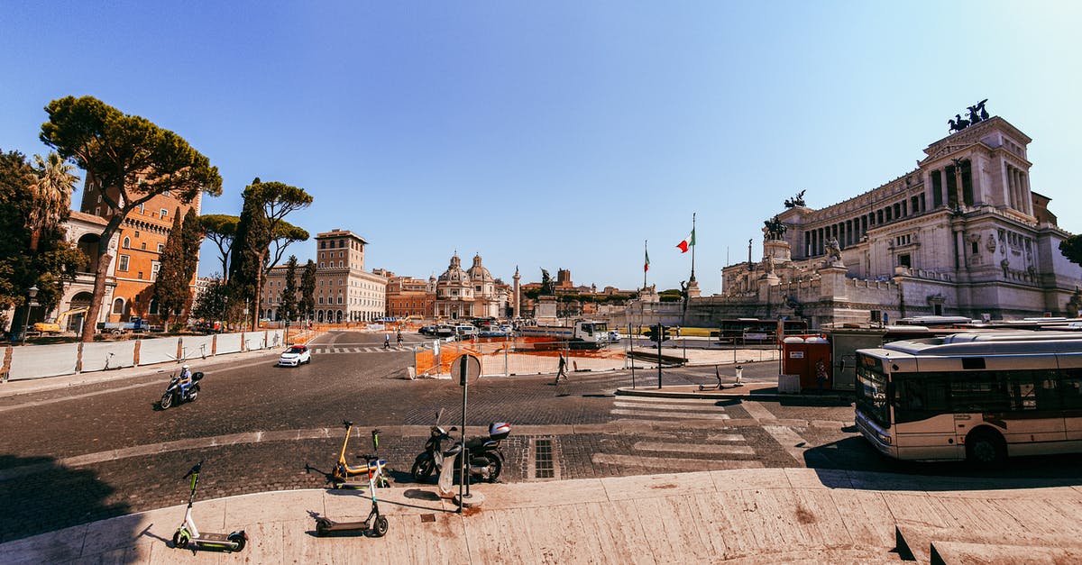 Parking rules for motorbikes in Rome, Italy - Transport on road of old historical district