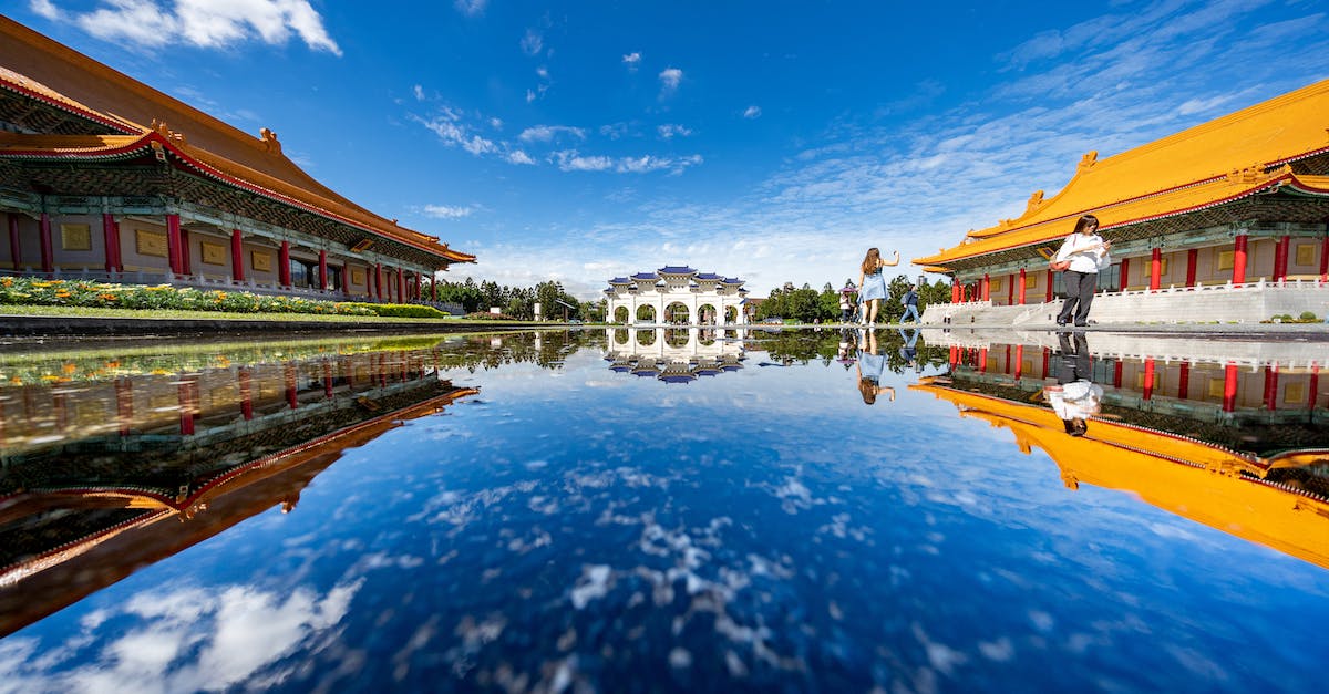 Penalty for overstaying tourist visa in Taiwan - Traditional pool with oriental buildings of memorial complex