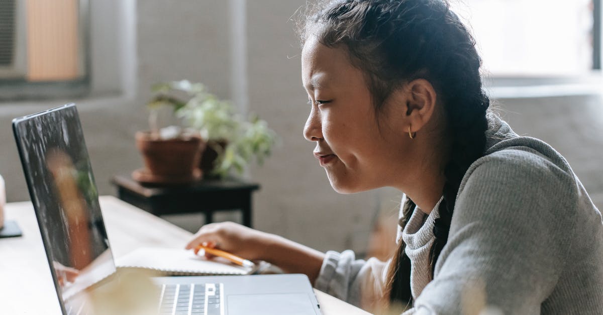 Primary occupation for the US visa - student or professional? - Side view of smart Asian girl sitting at desk and watching laptop in light room