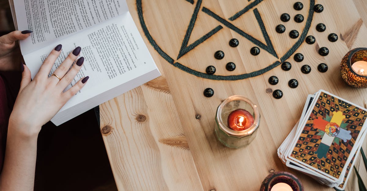 Process for obtaining a prepaid micro-SIM card in Brunei - From above of crop unrecognizable fortune teller reading textbook at table with tarot cards and candles during divination process