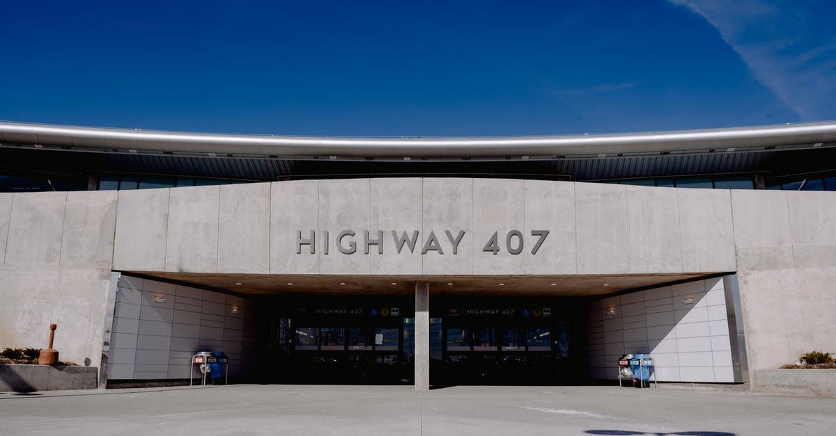 Public transport Toronto to Waterloo - Exterior of contemporary building of Highway 407 subway station against cloudless blue sky in Toronto