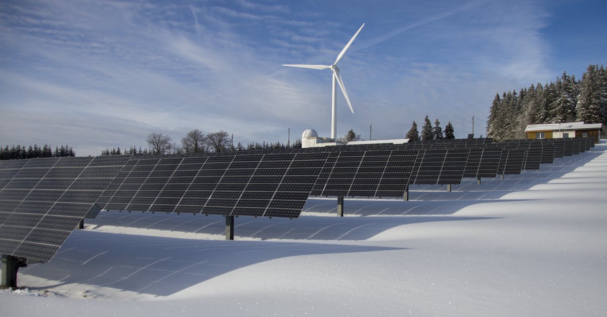 Qatar Airways Eco Power Outlet A350 - Solar Panels on Snow With Windmill Under Clear Day Sky
