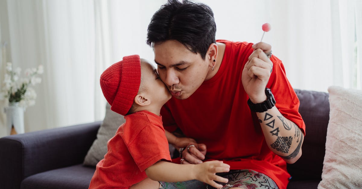 "Cheek kissing" between men in Mongolia - Little Boy Kissing His Father on the Cheek