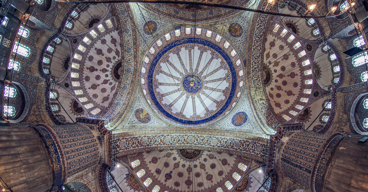 Recognize a place in Istanbul from an old (1890-1900) postcard - From below of ceiling of building with ornamental walls and arched windows in soft daylight