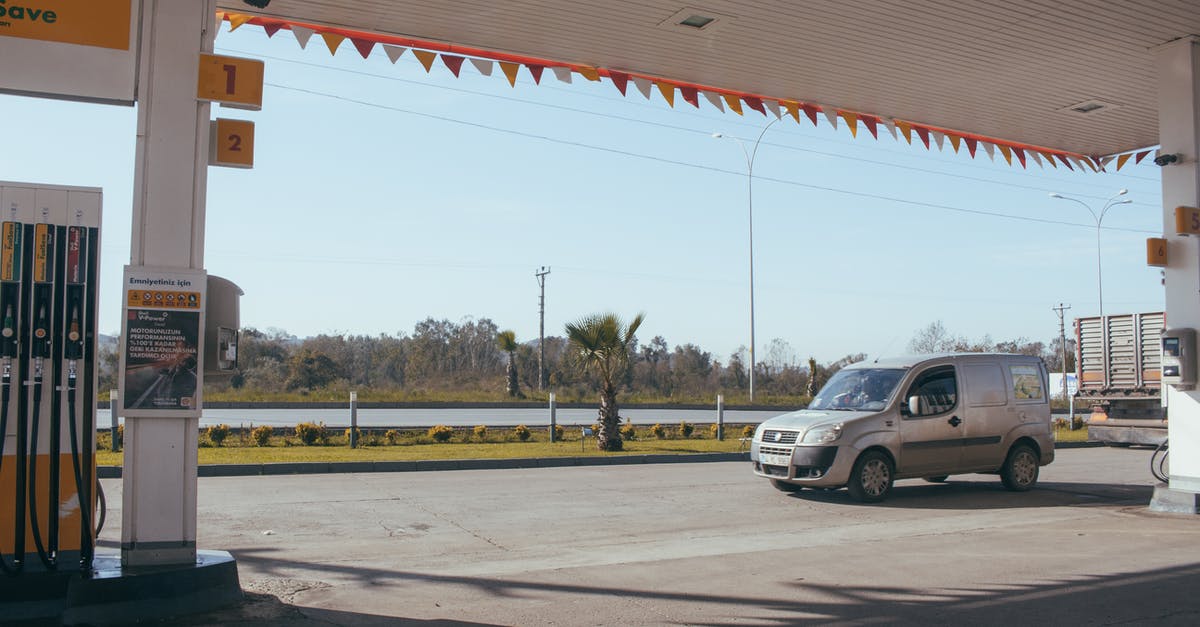 Rented car in Switzerland: fuel and gas station - Car near gas station against cloudless sky