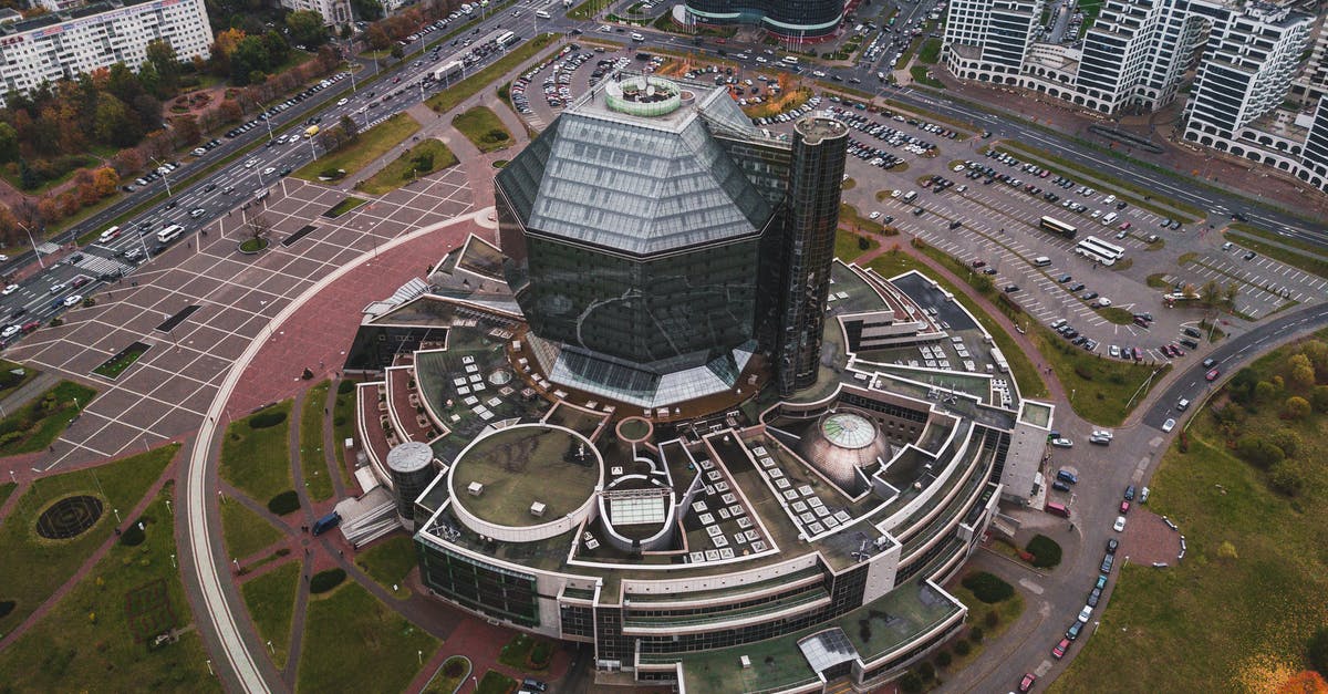 Renting a car in Minsk, Belarus for EU citizens - Drone Shot of National Library of Belarus