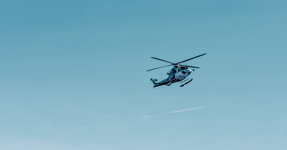 Safety considerations for a space flight - From below of modern helicopter flying in cloudless blue sky on sunny day