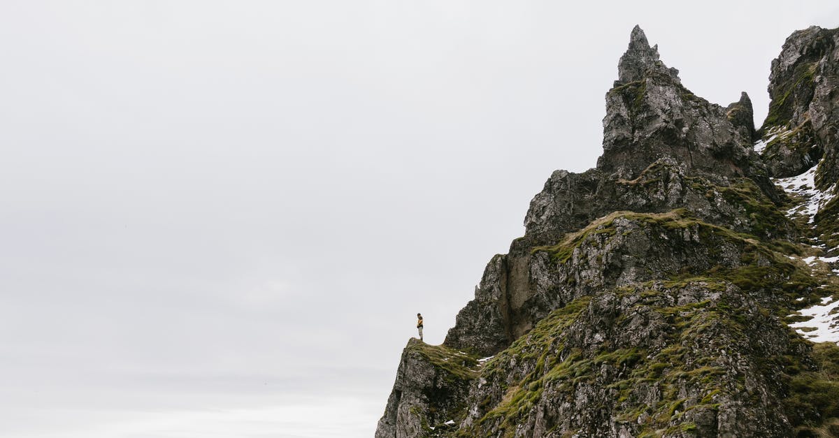 Salzburg: Eisriesenwelt, Only hiking from bottom to top [closed] - From below of unrecognizable hiker standing alone on edge of rocky cliff against cloudy sky