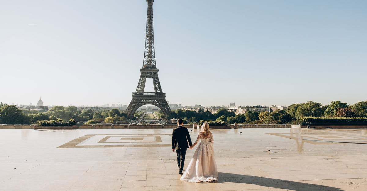 Same-sex marriage in Paris? - Woman and Man Walking in Park in Front of Eiffel Tower
