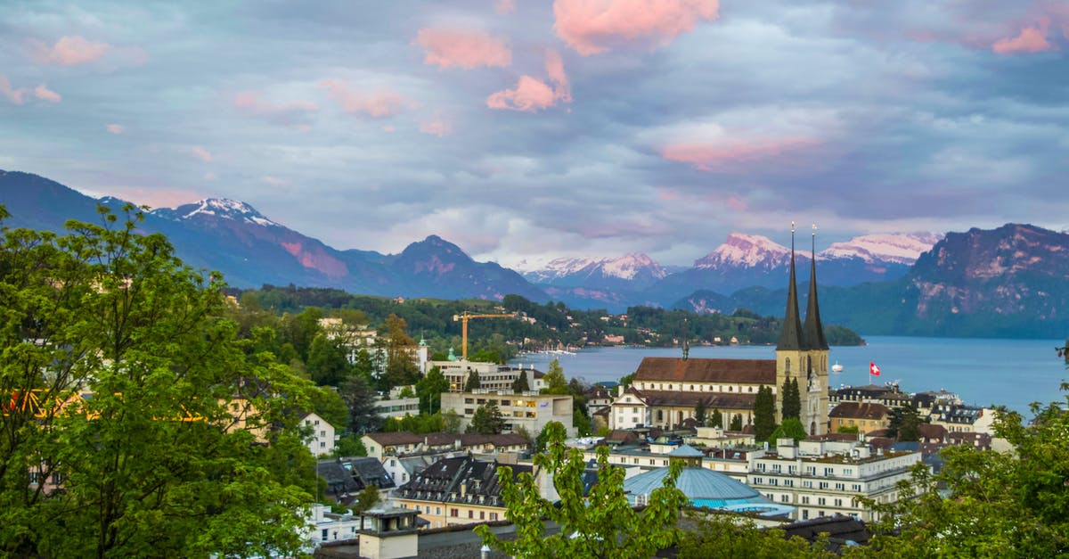 Schengen visa to travel from Germany to Switzerland - Medieval European town on shore in mountains