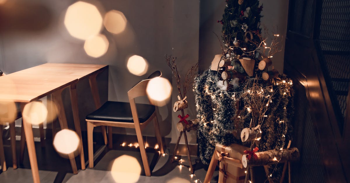 Sending gifts home during long trips - Green Christmas Tree With White Baubles and String Lights