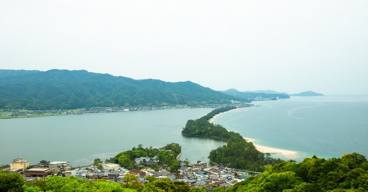 Shore Pass at Narita Airport, Japan - Amazing scenery of Amanohashidate sandbar covered with pine trees and connecting Miyazu Bay surrounded by green hills