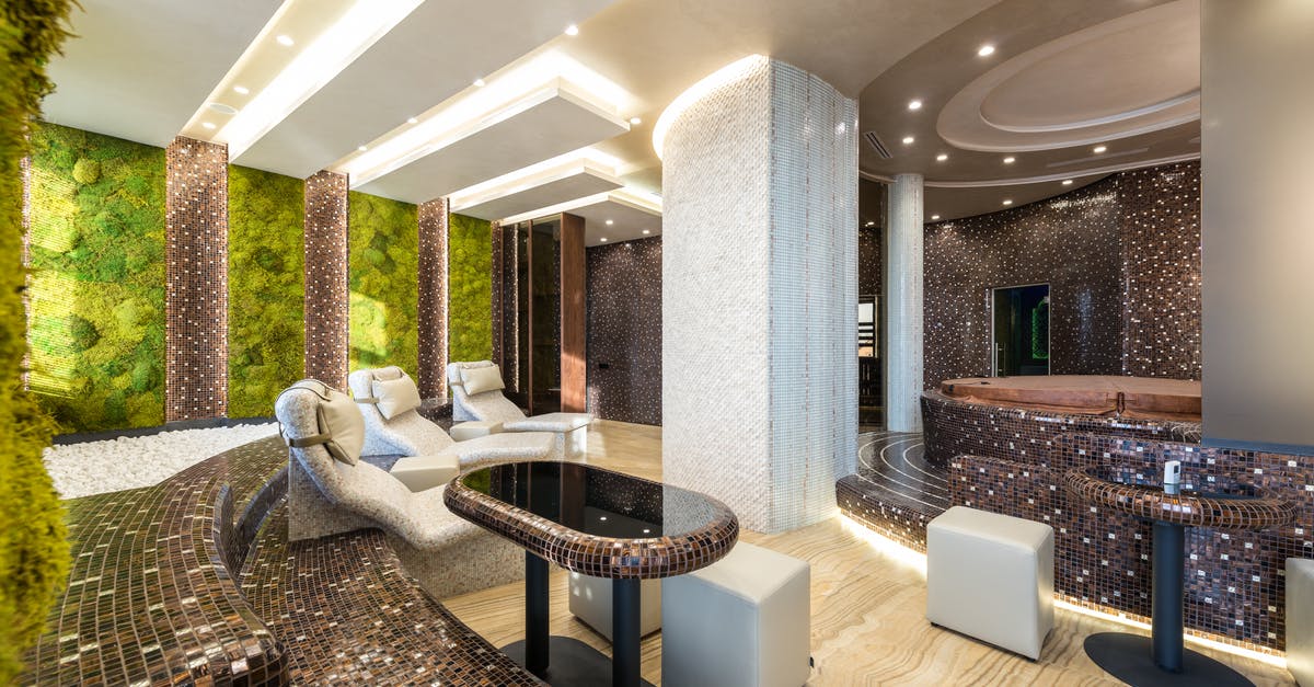 Should I show Hotel reservation when entering Schengen zone? - Comfortable chairs and bathtubs in spacious contemporary spa center with mosaic elements and walls decorated with fresh green plants