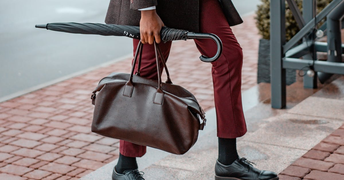 Small umbrella in the carry-on bag? - A Person Carrying a Leather Bag and an Umbrella 