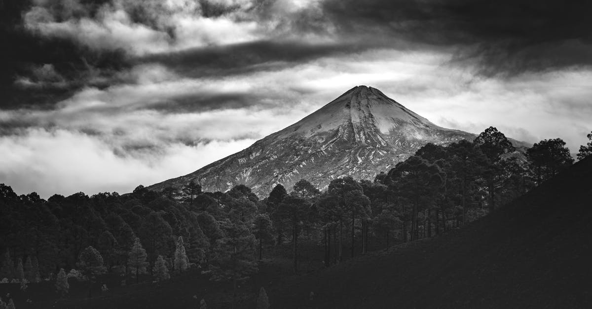 Tenerife South Airport to Teide - Grayscale Photo of Mountain Under Cloudy Sky