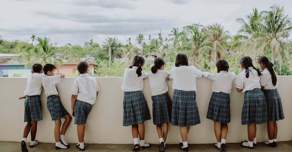 Thailand visa with a short visit to Cambodia - Rear view of Boys and Girls in School Uniforms Standing on Terrace