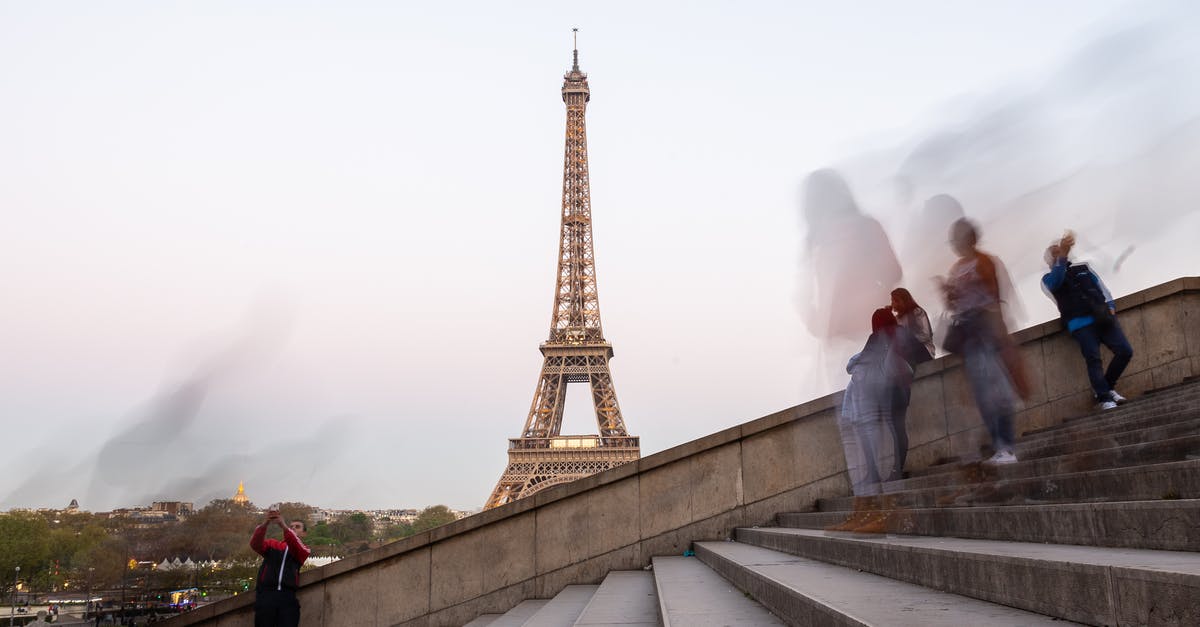 Tourist renting a Citroen Ami in France - Eiffel Tower, France