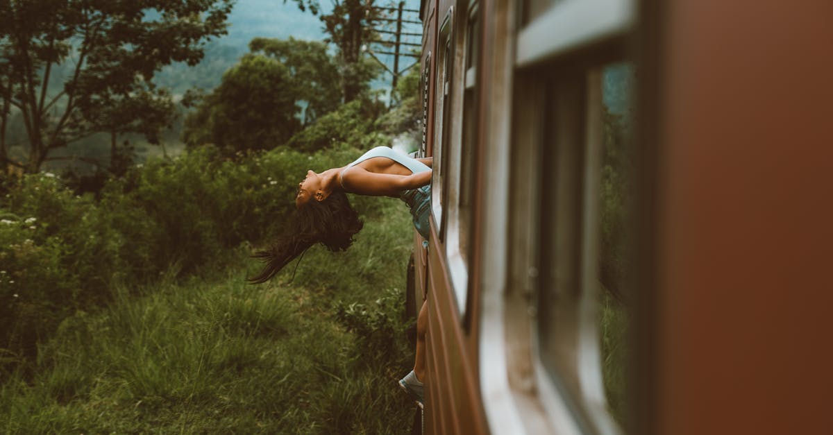 Train carriages in the Czech Republic - Unrecognizable woman leaning back standing in train and holding on to handrails