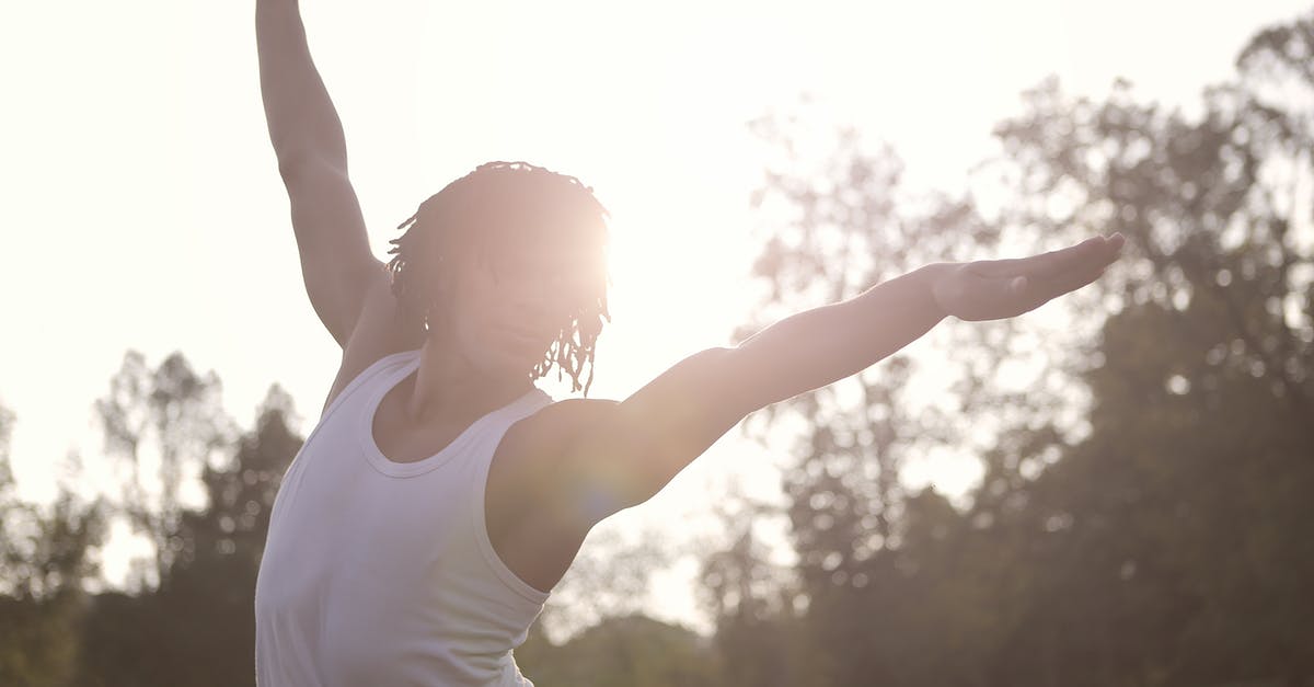 Train from Istanbul To Izmit and back - Sportsman in undershirt raising arms while doing exercises in sunny day in park