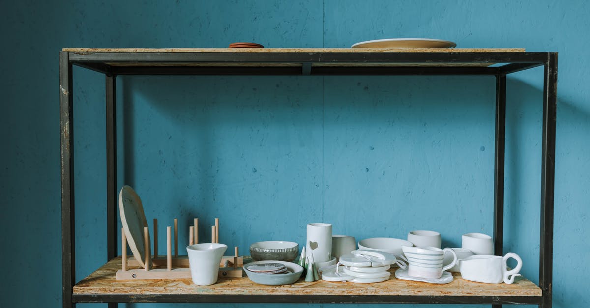 Transporting fragile ceramics in carry-on with Ryanair - White Ceramic Dishes in Shelves with Blue Wall Background