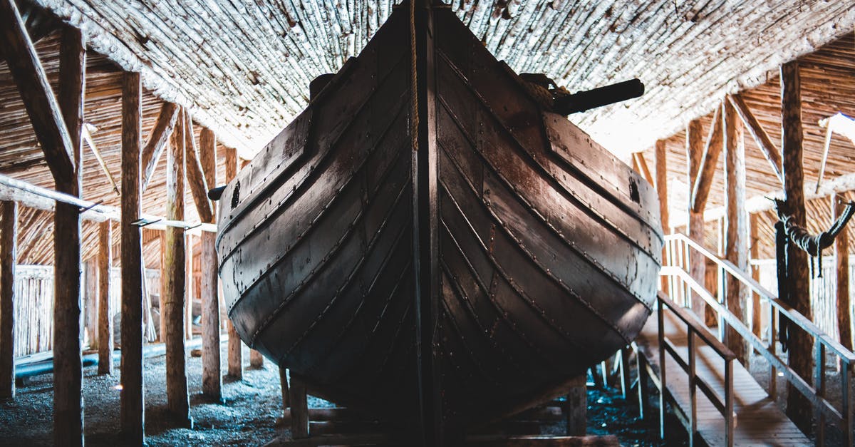 Travel by ship from India to Canada - Traditional wooden Viking boat in aged village