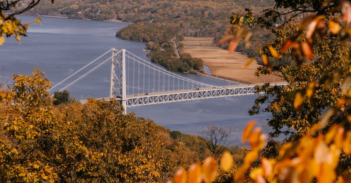 Travel to US - PCR or lateral flow? - Suspension bridge over calm river flowing through hilly terrain covered with lush autumn trees