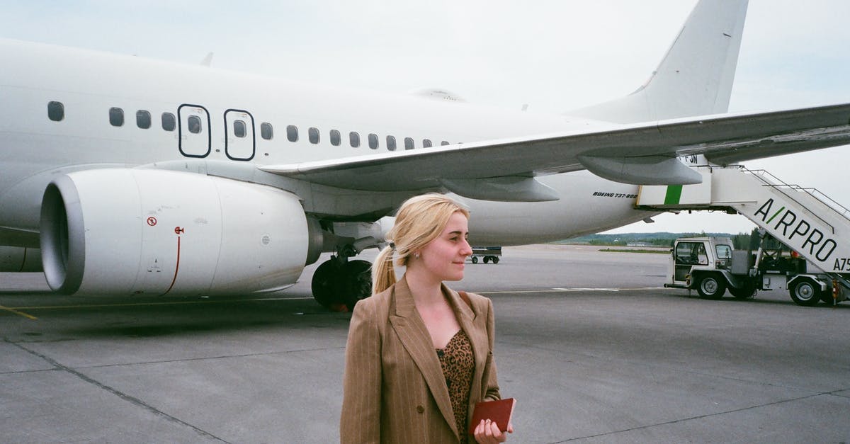 Traveling by plane within Mexico without a passport - Smiling tourist with passport near airplane on road