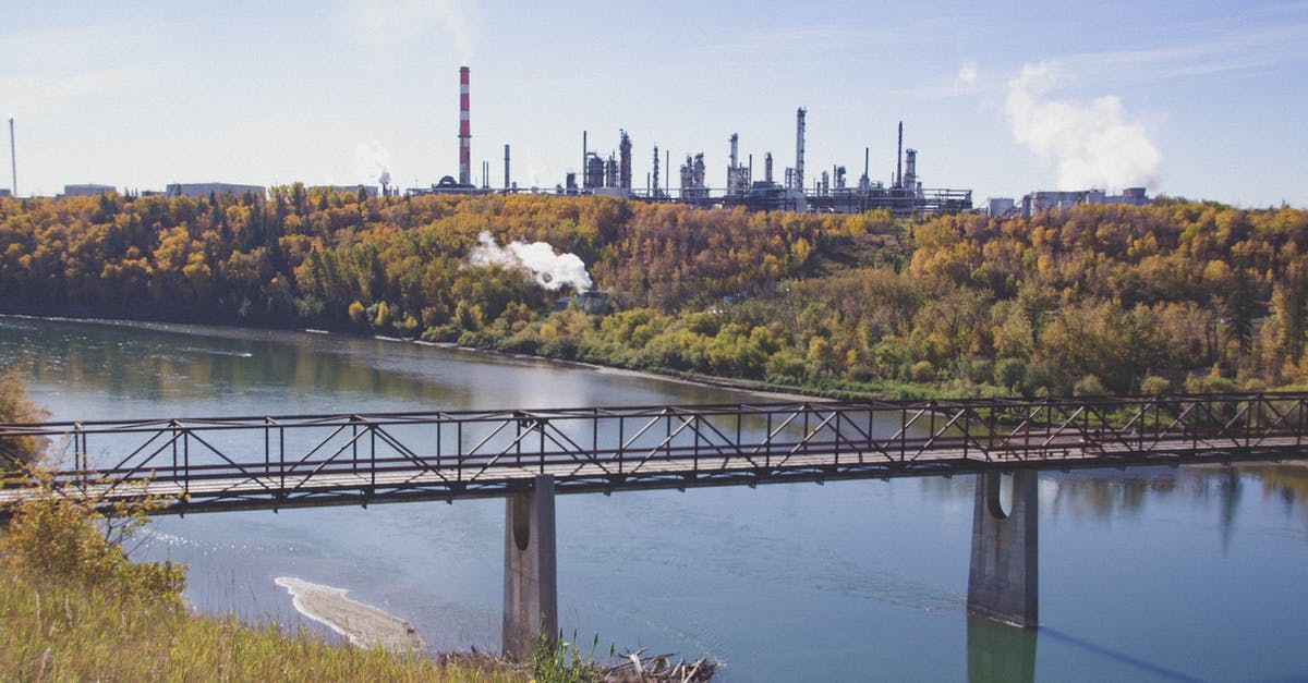 Traveling from Salt Lake City to Denver in late Autumn - Autumn Landscape with Bridge and Factory on Background