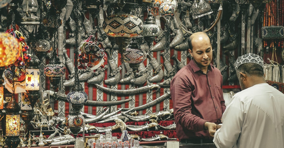 Traveling inspecting flights and customer service - Oriental souvenir shop counter with seller and customer