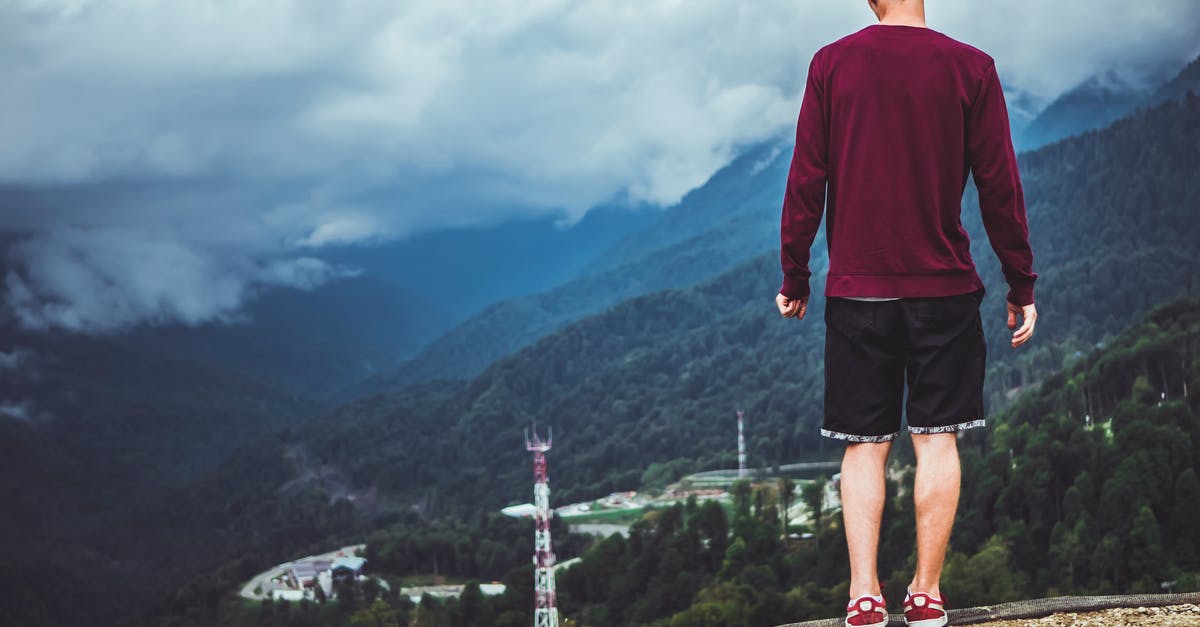 Traveling to the UK without adult supervision - Man Wearing Maroon Sweater and Black Shorts Standing in Front of Mountain