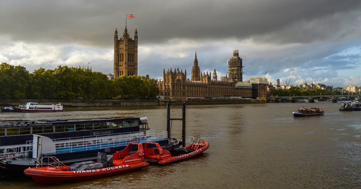 Travelling outside the UK without a passport - Boats floating on river against Palace of Westminster