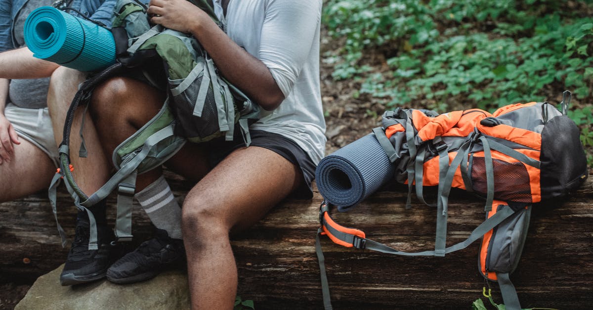 Trekking tips to Langtang [closed] - Faceless hikers checking big rucksack in forest