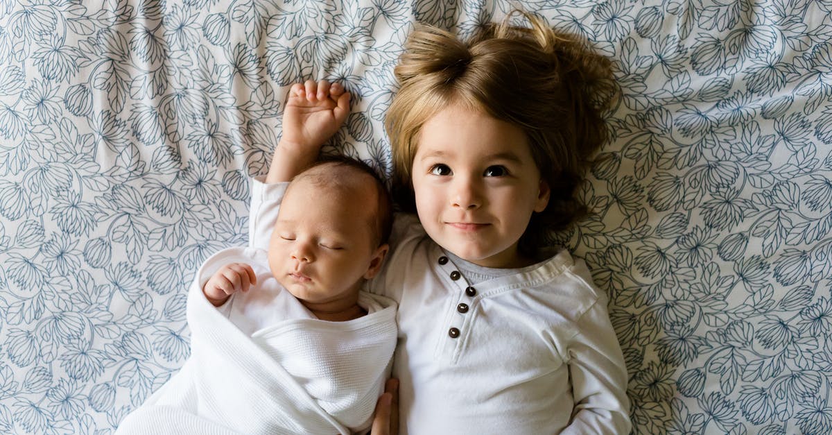 Two family members with same last and first names [closed] - Baby Sleeping Beside Girl on Gray Floral Textile