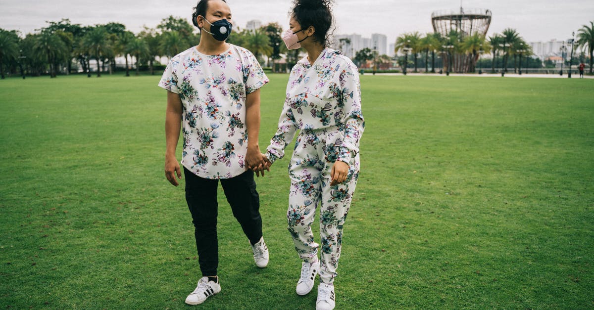 UK COVID Test-to-release programs starting date - Couple with Face Masks Standing on Green Grass Field