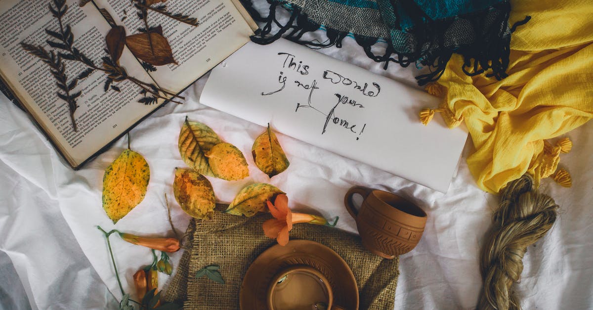 UK visa error in cover letter - From above arrangement of cups placed near opened book and colorful scarfs with envelope on white sheet with autumnal leaves